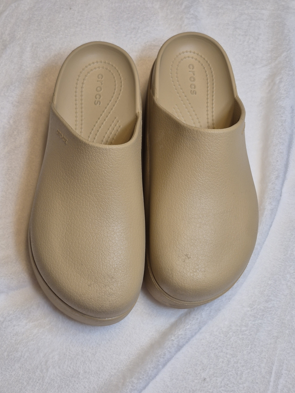 CROCS Platform Slip-On Clogs in Light Beige